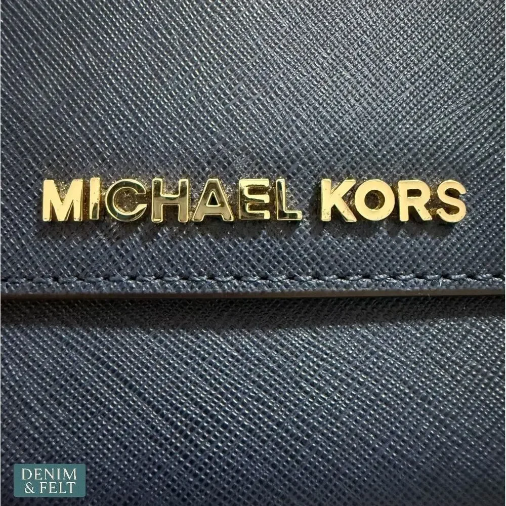 Michael Kors Navy Blue Saffiano Leather Wallet with Gold‎ Hardware Classic